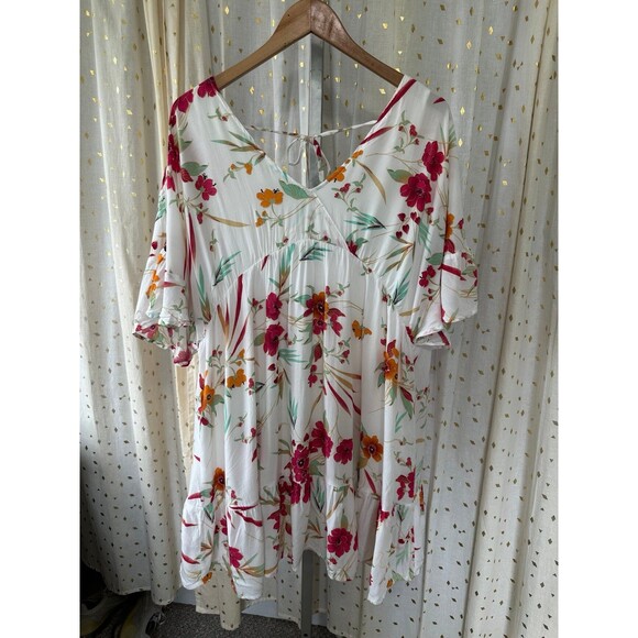 NWT Kori America Floral Flutter Sleeves Tiered Flounced Hem Baby Doll Dress L - Picture 1 of 6